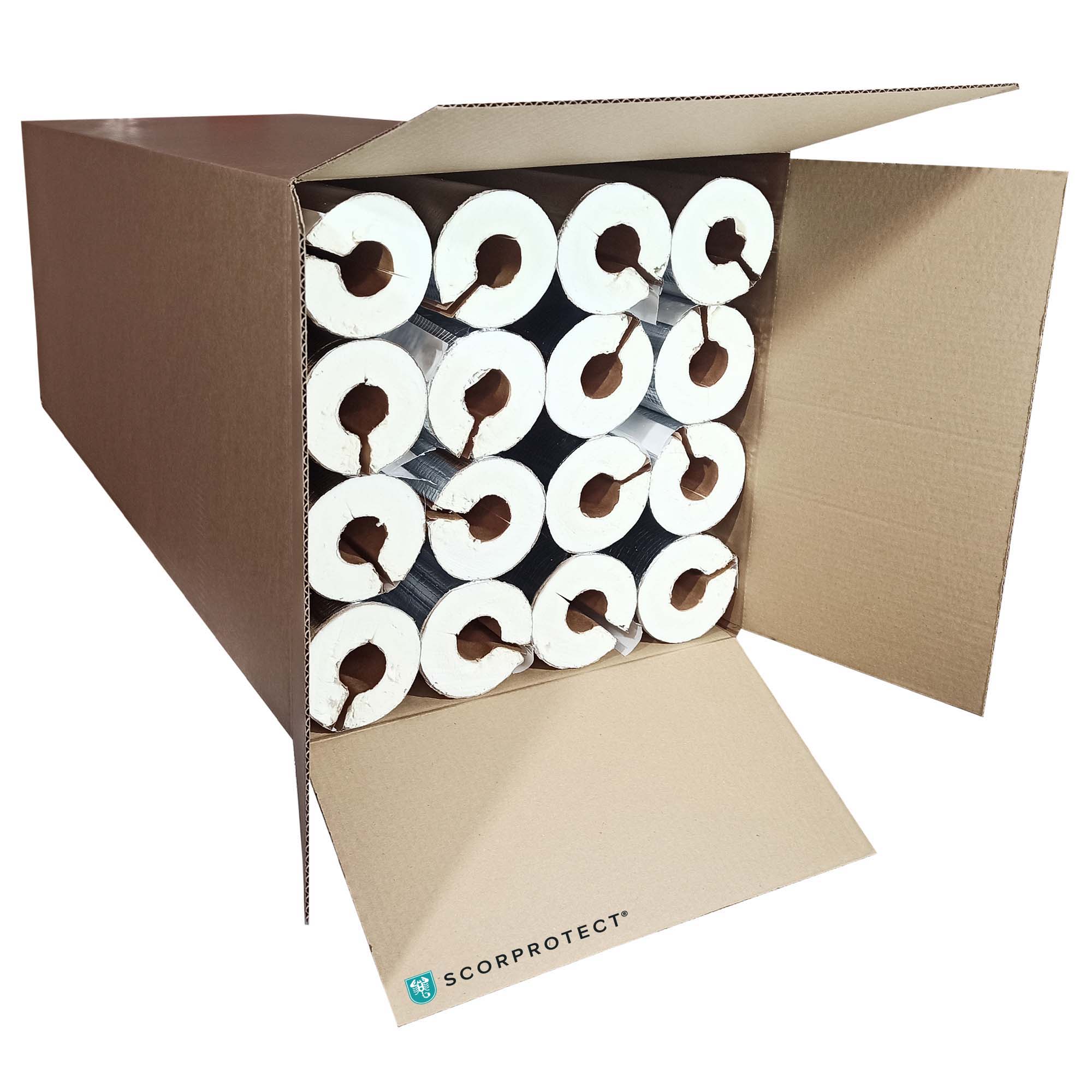 Scorprotect® voller Karton Alu PUR Rohrschale / Rohrisolierung mit Gewebemantel selbstklebend Scorprotect® voller Karton Alu PUR Rohrschale / Rohrisolierung mit Gewebemantel selbstklebend