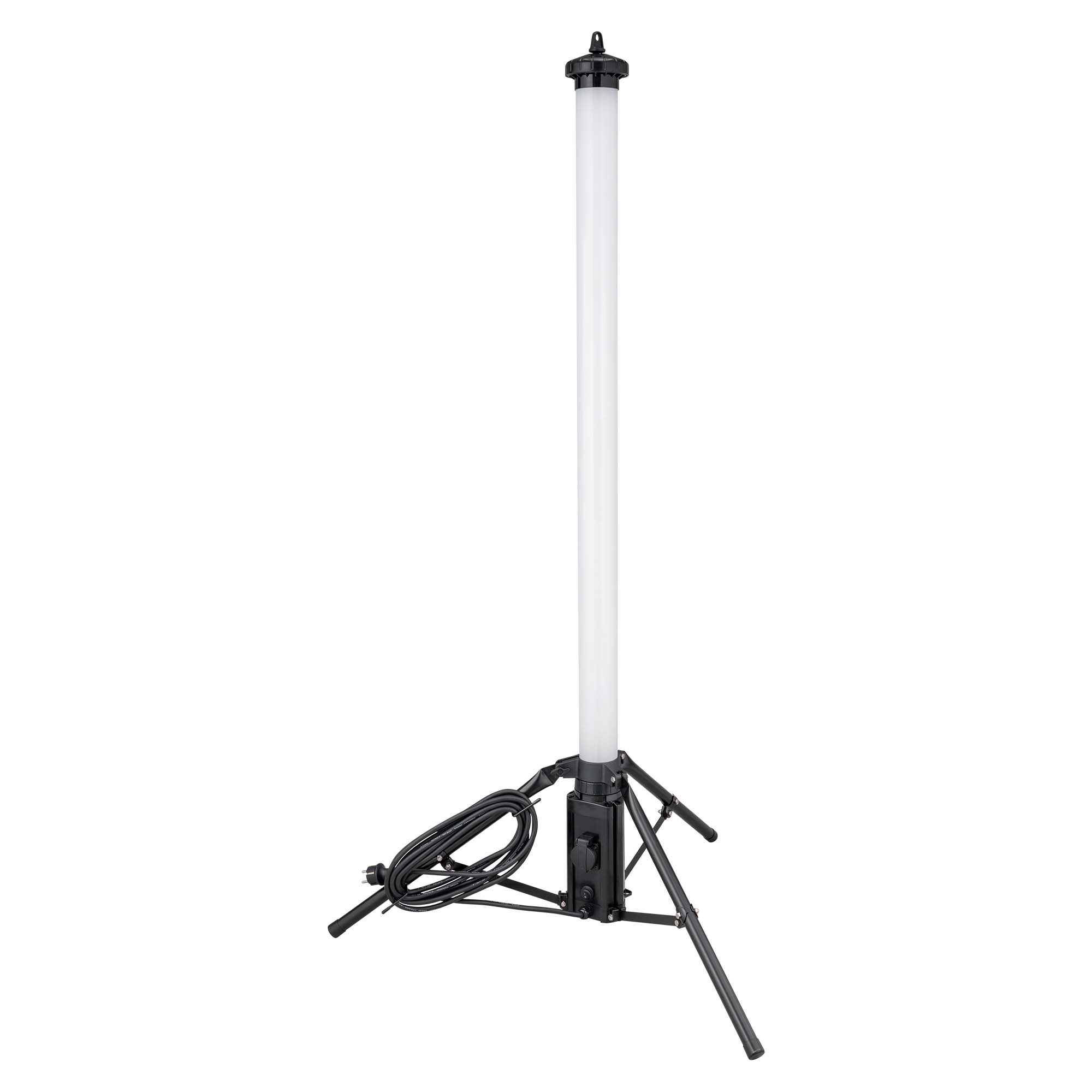 Mobile LED-Röhrenleuchte mit Dreibeinstativ und Netzkabel, ideal als Arbeitsleuchte für Baustelle, Werkstatt und Montage