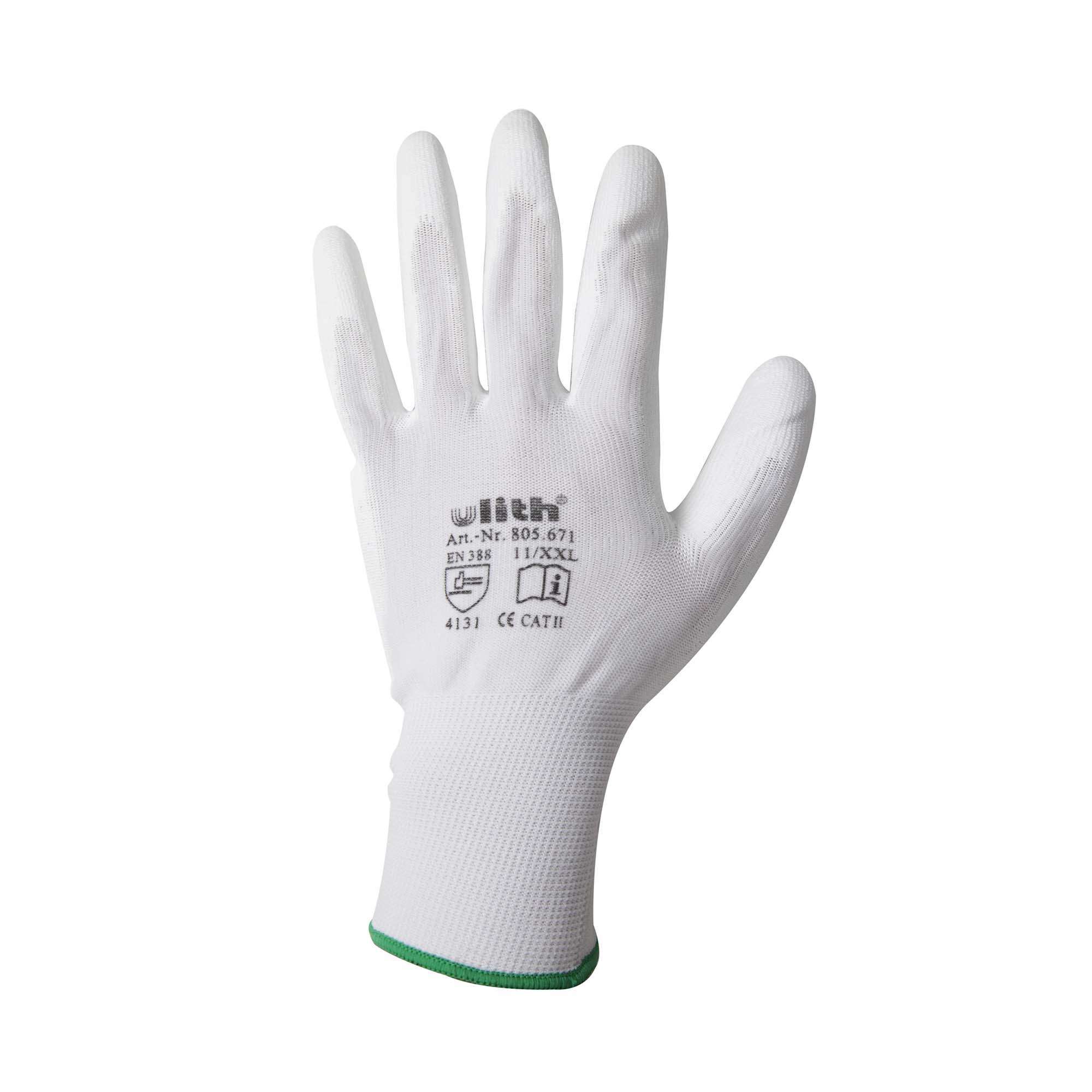 Handschuh-GHS11W-1 Arbeitshandschuhe Handschuhe PU / Nylon Feinstrick weiß Größe 11