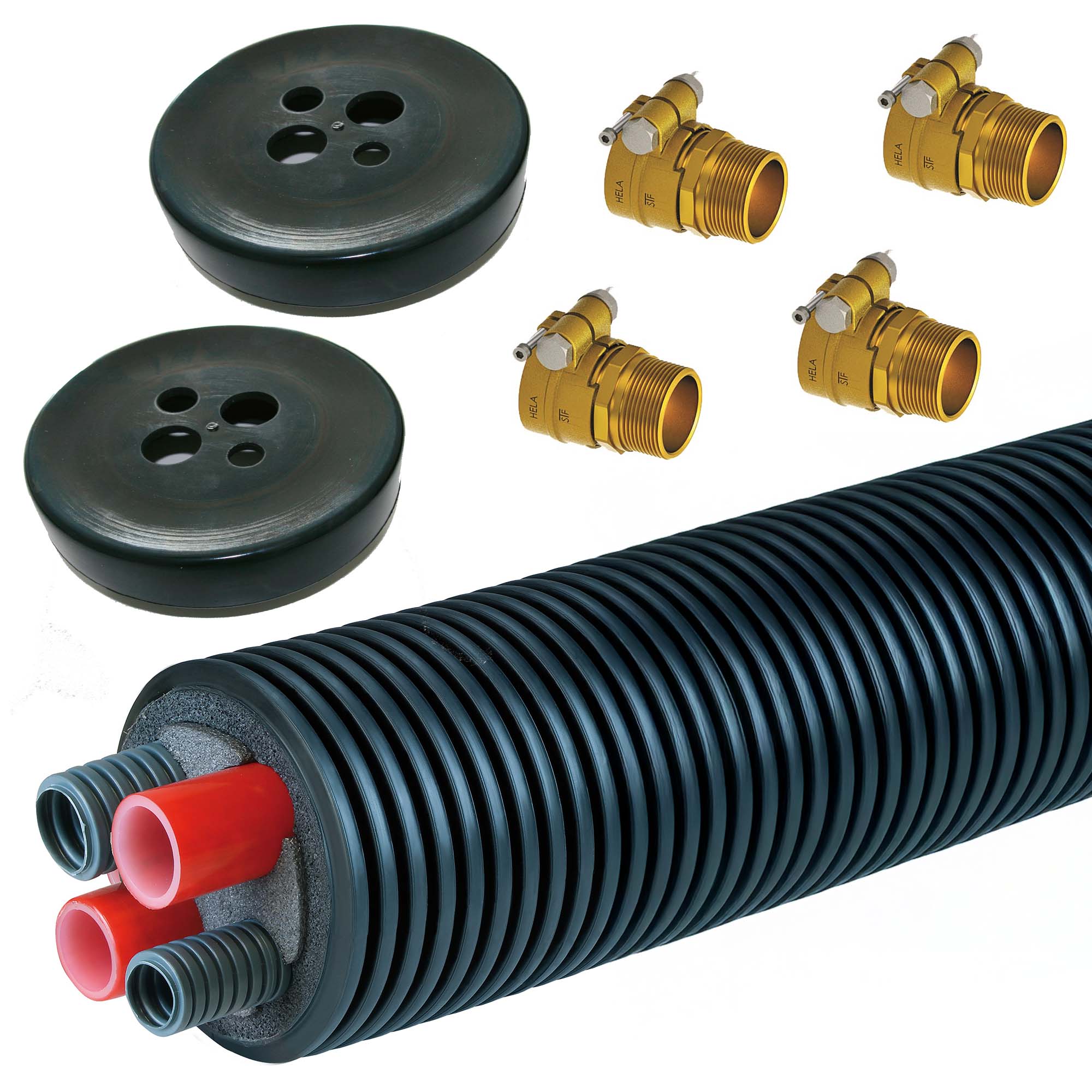 AustroPEX Wärmepumpenpaket DN 40, Fernwärmerohr Anschlussset, 2x PE-Xa + 2 Leerrohre, vorisoliert