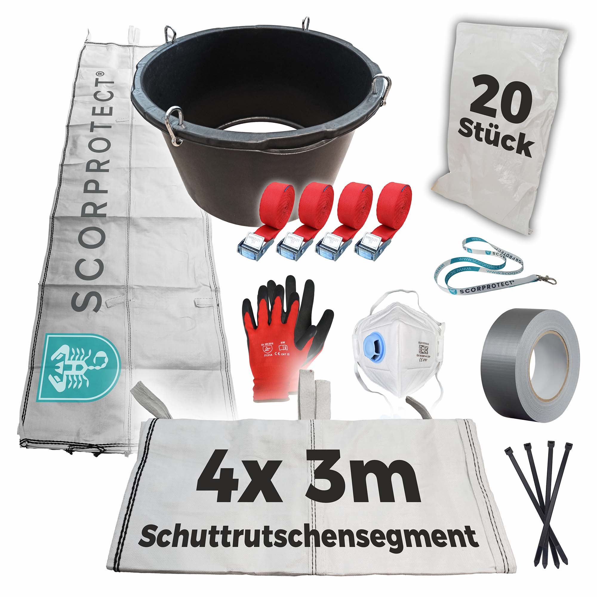 Schuttrutsche Bauschuttrutsche 12 m flexibel mit Einfülltrichter, 20x Flachsäcke und Zubehör Schuttrutsche Bauschuttrutsche 12 m flexibel mit Einfülltrichter, 20x Flachsäcke und Zubehör