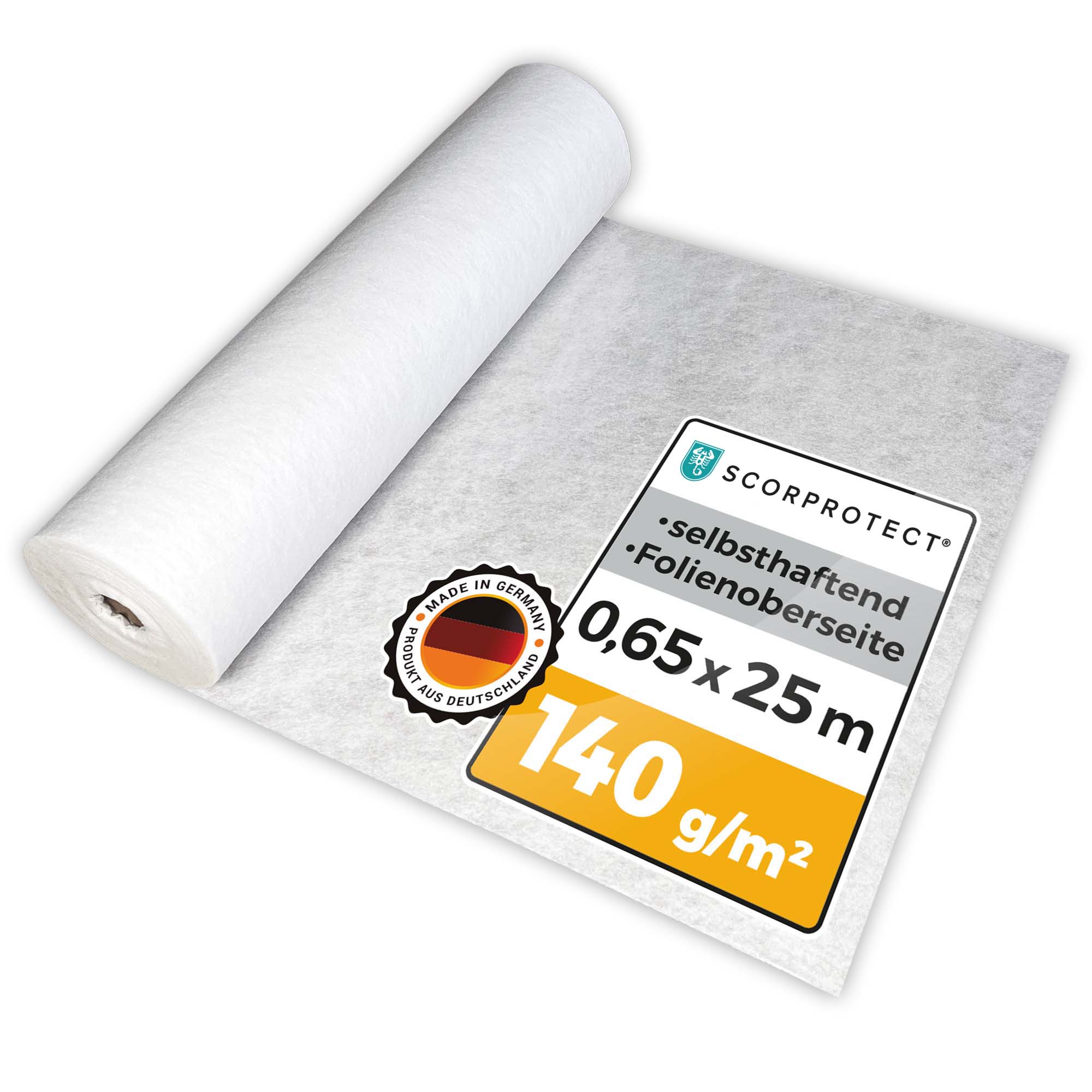 Abdeckvlies selbsthaftend 0,65 x 25 m mit Folienoberseite 140 g/m² TreppTurbo140 25/65
