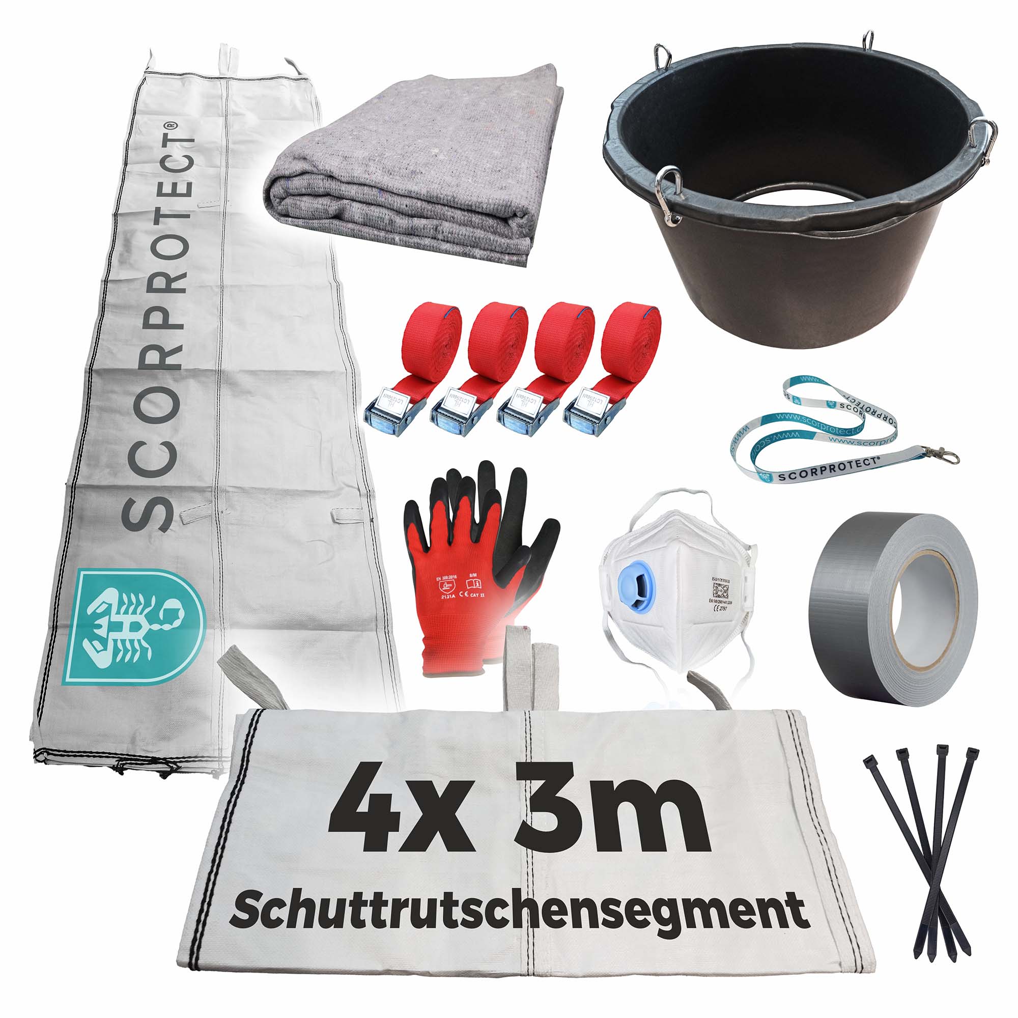 Schuttrutsche Bauschuttrutsche 12 m flexibel mit Einfülltrichter, Packdecke und Zubehör Schuttrutsche Bauschuttrutsche 12 m flexibel mit Einfülltrichter, Packdecke und Zubehör