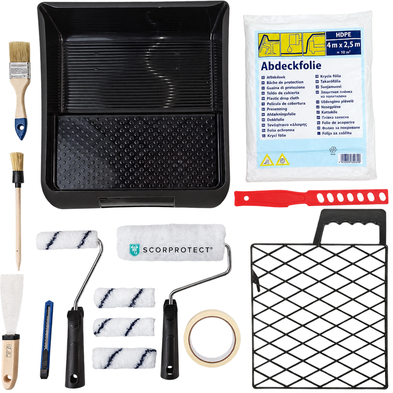 Scorprotect® Renovier-Komplett-Set 16-teilig Malerset Farbroller Pinsel Zubehör