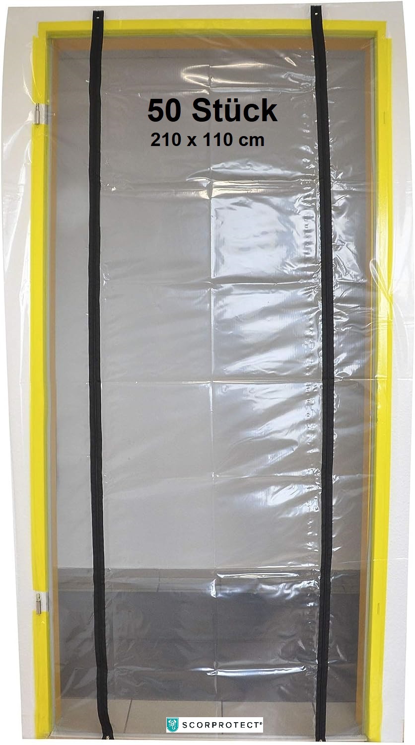 Tur2 Scorprotect ® 50x Folien Staubschutztür mit 2 Reißverschlüssen 210 x 110 cm