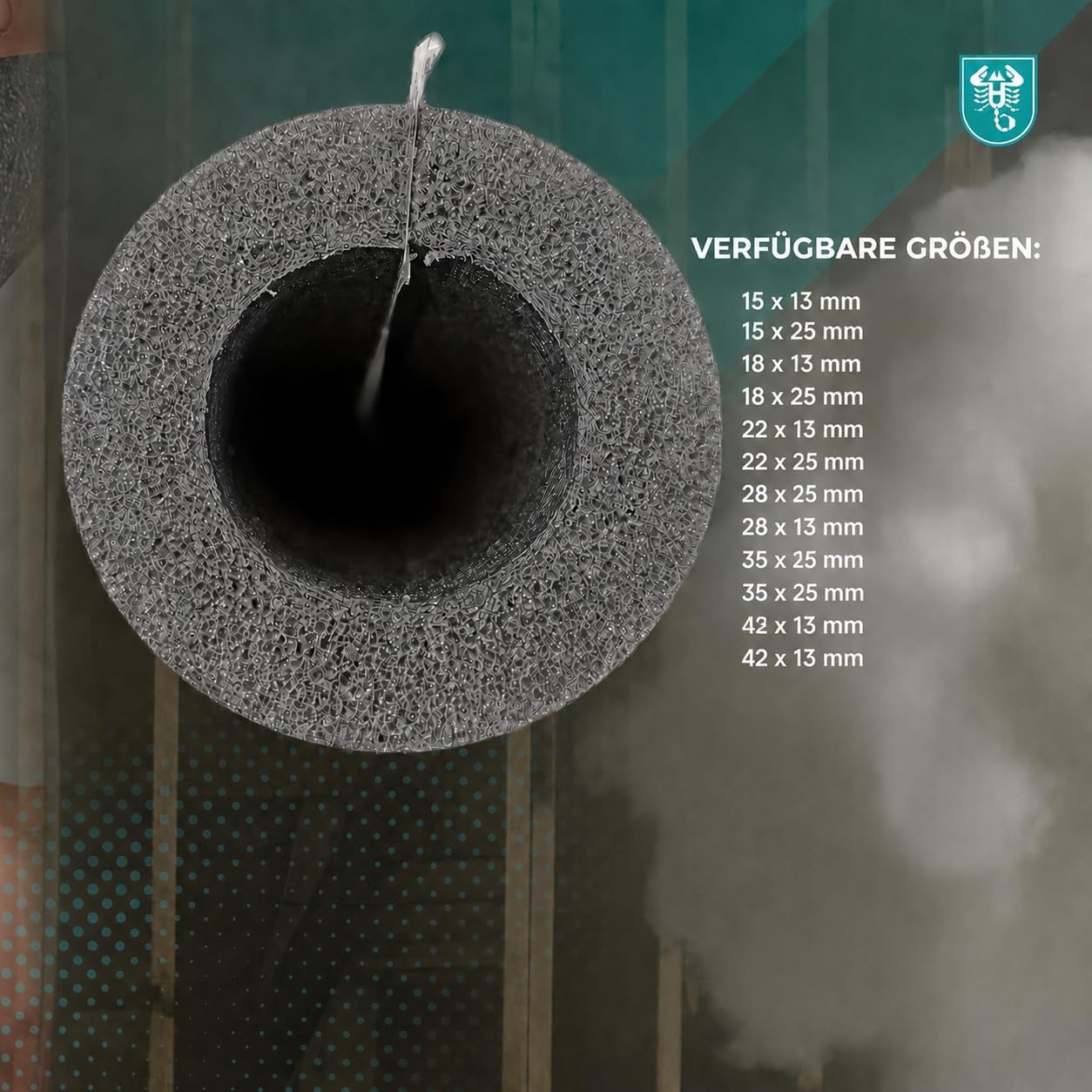 selbstklebende PE Rohrisolierung 1 m Ware Farbe grau