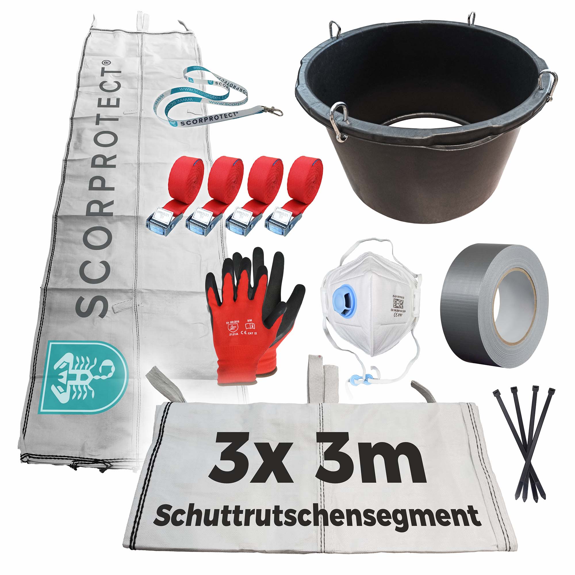 Schuttrutsche Bauschuttrutsche 9 m flexibel mit Einfülltrichter und Zubehör Schuttrutsche Bauschuttrutsche 9 m flexibel mit Einfülltrichter und Zubehör