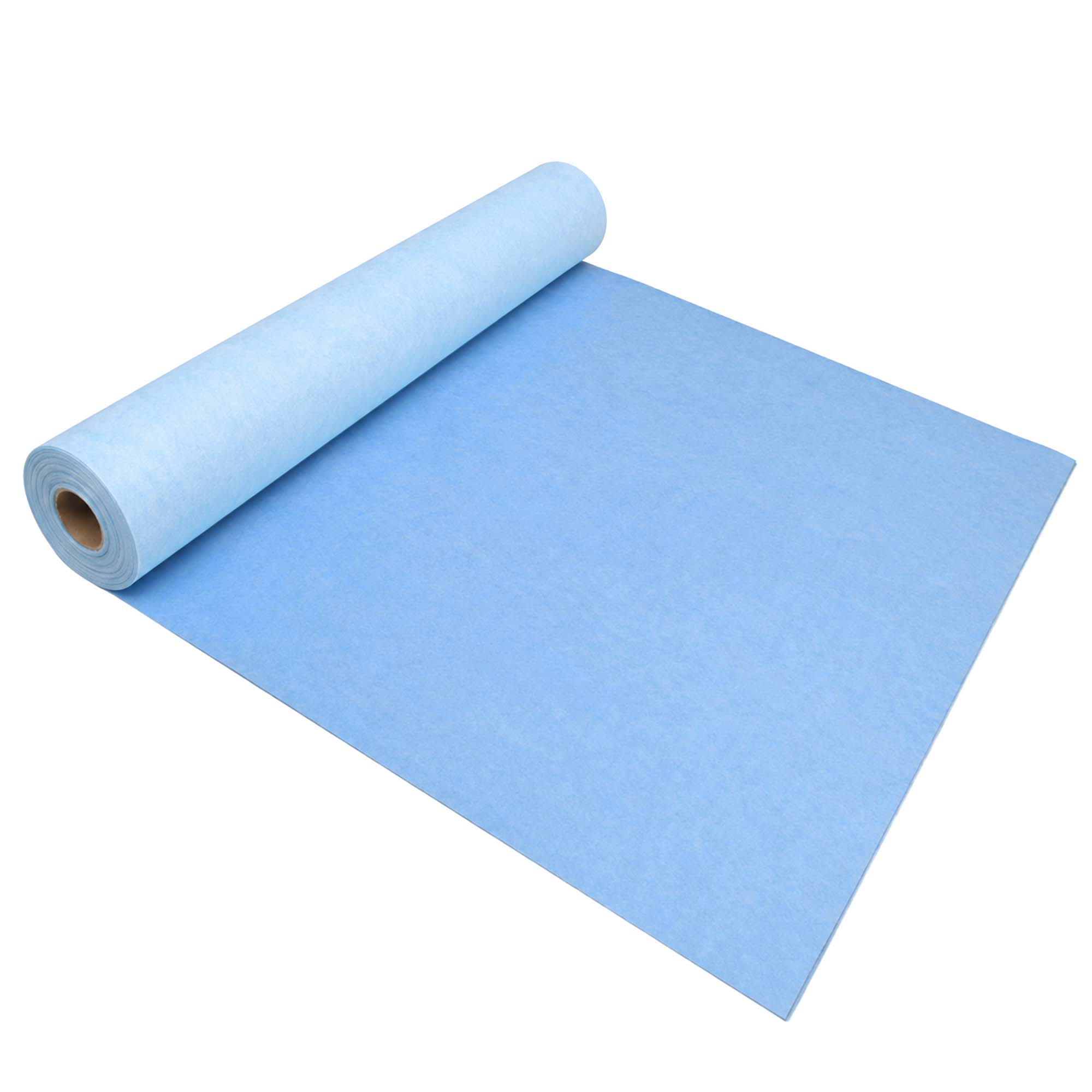 Blaues Zero Dust AktivDefend Abdeckvlies 160 g/m² als Rolle ausgerollt, selbsthaftend, atmungsaktiv und dampfoffen für den Schutz empfindlicher und frisch verlegter Böden.