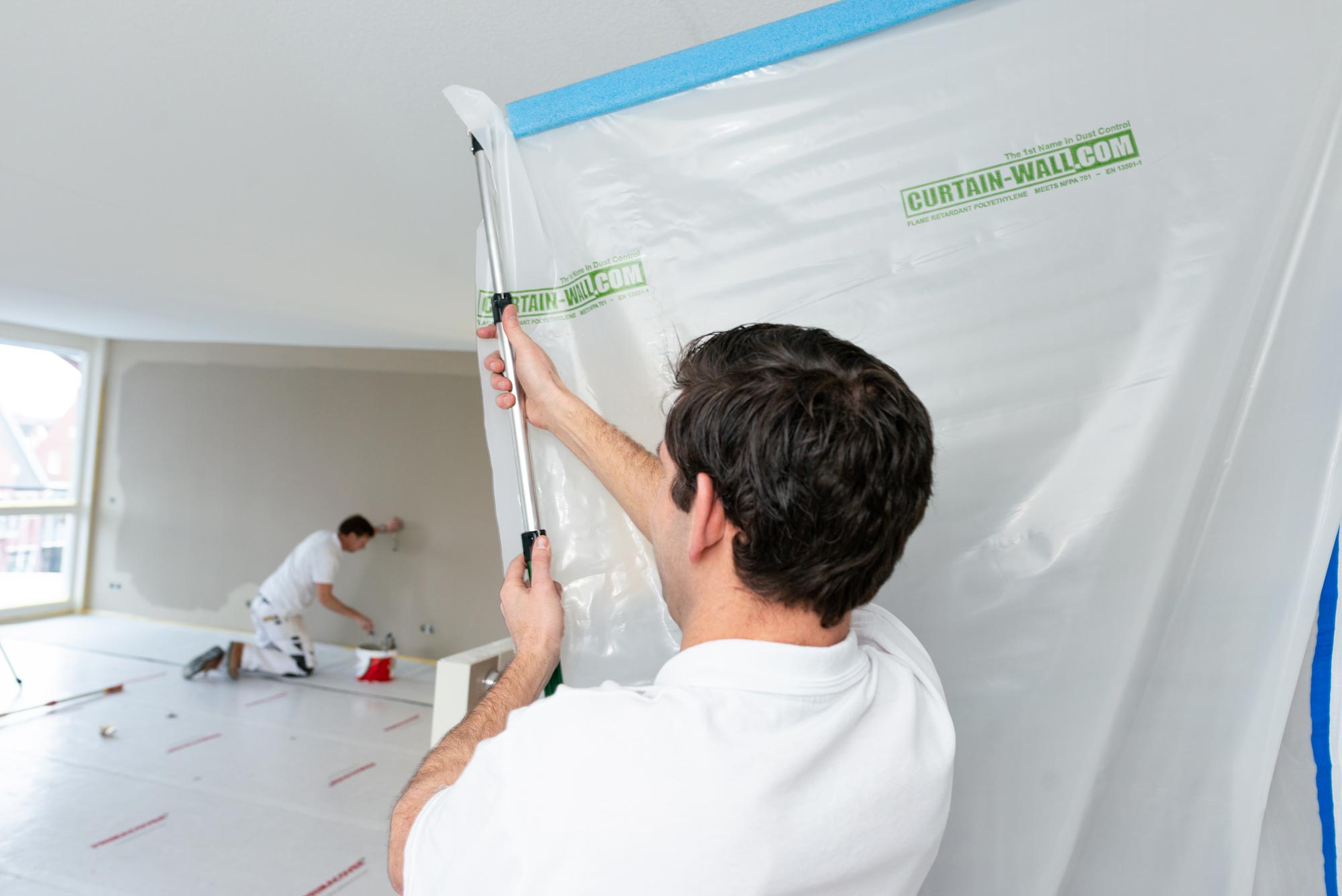 Curtain-Wall-Staubschutzwand-Anwendung-01 Curtain-Wall Staubschutzwand System Starterkit 4,5 m x 4 m