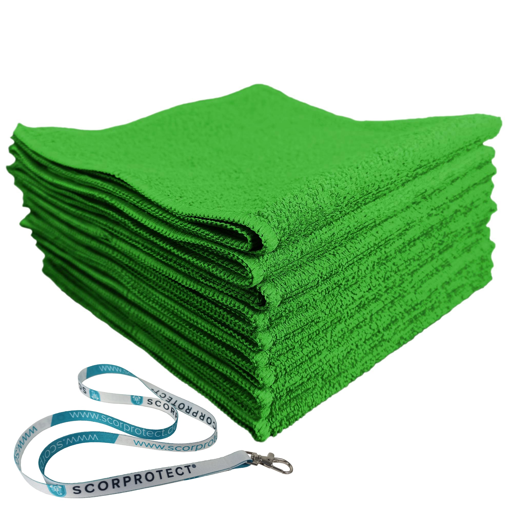 Grun1bwfPBxInqZoLU Scorprotect 10x Mikrofasertuch 40x40 cm 300 GSM Grün + Schlüsselband