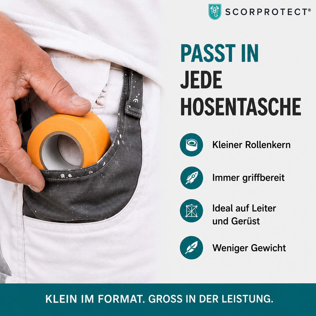 Scorprotect® Pocket Goldband Washi Schonklebeband 30 mm x 40 m Für Scharfe Farbkanten