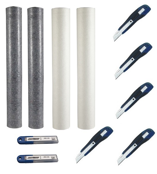 Vorteil_Paket_7 Vorteil Abdeckvliespaket 3 Abdeckvlies selbsthaftend, Malervlies, Cuttermesser + schwarze Klingen