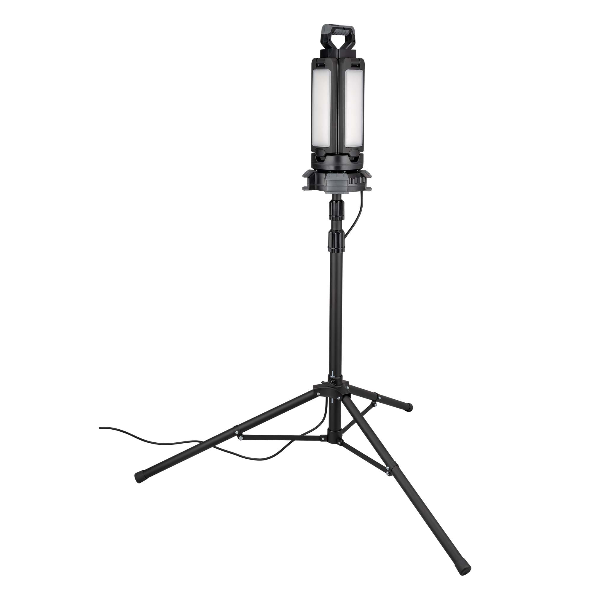 Wings4Light LED-200 Baustrahler mit Stativ, 200 W und 24.000 lm, mit 360° LED-Leuchtkopf auf höhenverstellbarem Dreibeinstativ für helle Arbeitsbeleuchtung auf Baustelle und in der Werkstatt