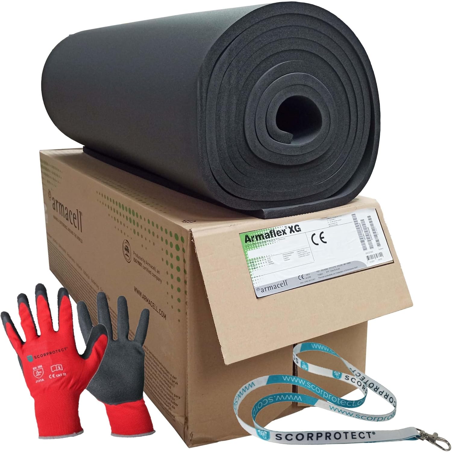 25 mm Armaflex XG Kautschuk Platten nicht selbstklebend + rote Handschuhe CAT 2 + Scorprotect® Schlüsselband 25 mm Armaflex XG Kautschuk Platten nicht selbstklebend + rote Handschuhe CAT 2 + Scorprotect® Schlüsselband