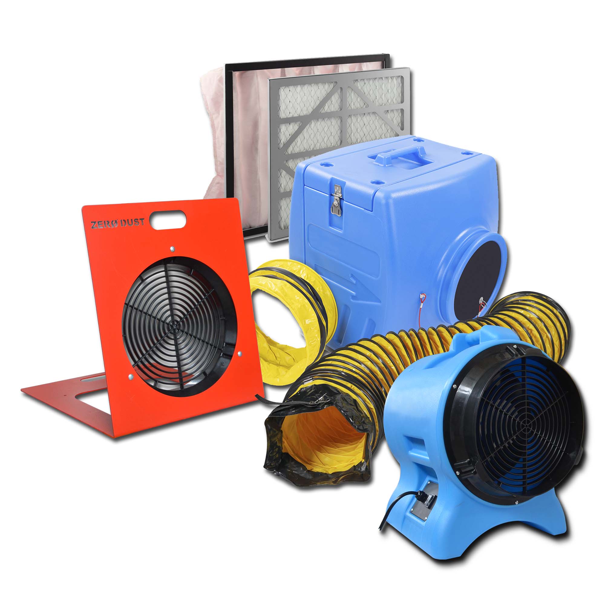 ZD-SFBox-Set3-blau_web Staubfilterbox 350 Setpaket 3 Staubabsaugung 5 m Ansaugschlauch Absaugtrichter