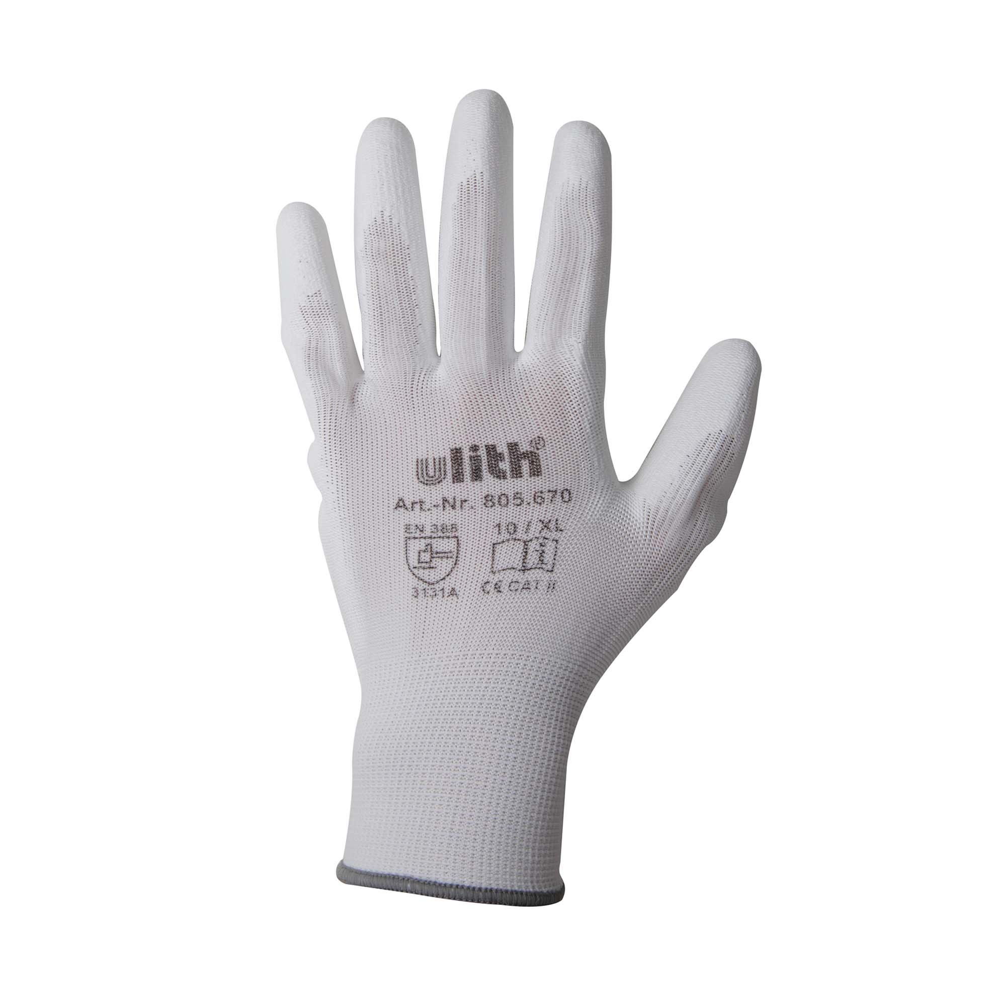 Handschuh-GHS10W-1 Arbeitshandschuhe Handschuhe PU / Nylon Feinstrick weiß Größe 10