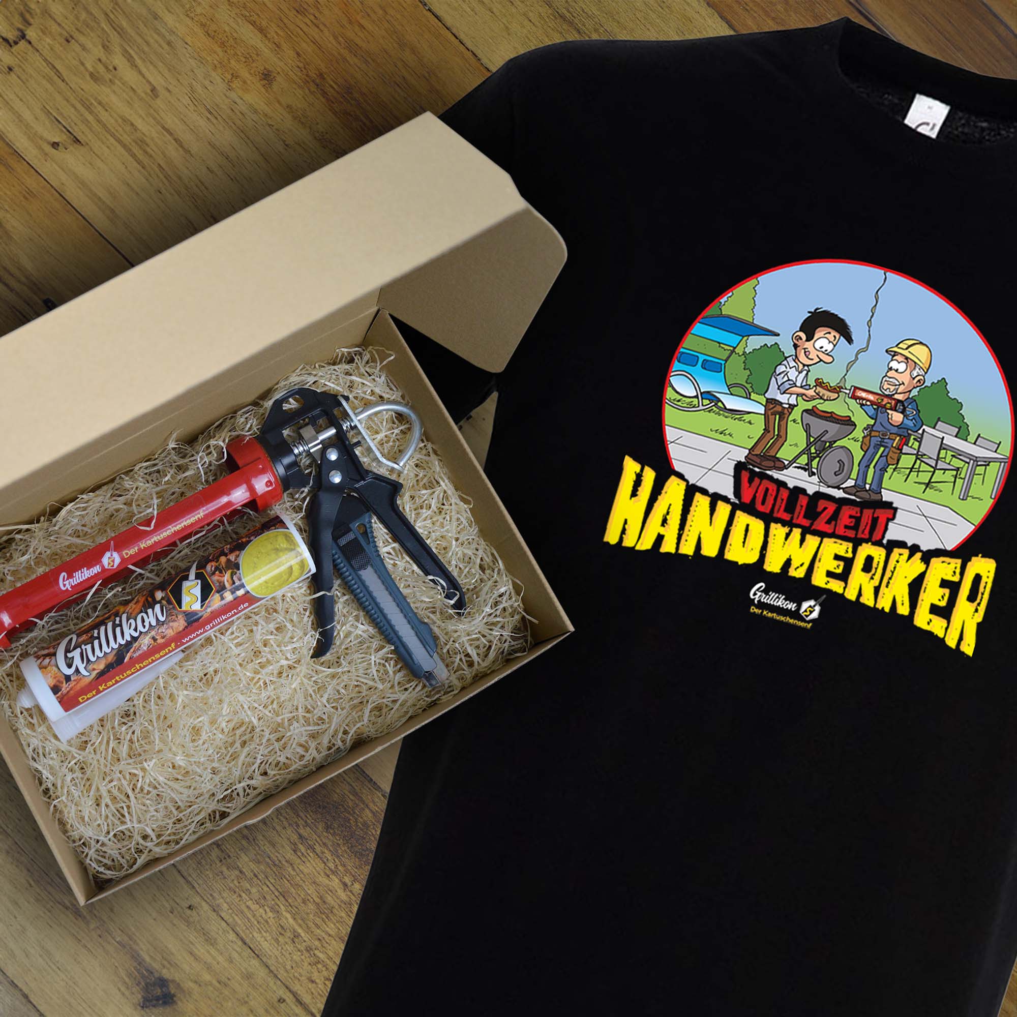 1j7nYbBPWbiAVY Grillikon Geschenkset „Geselle“ Senf in 300 ml Kartusche mit T-Shirt