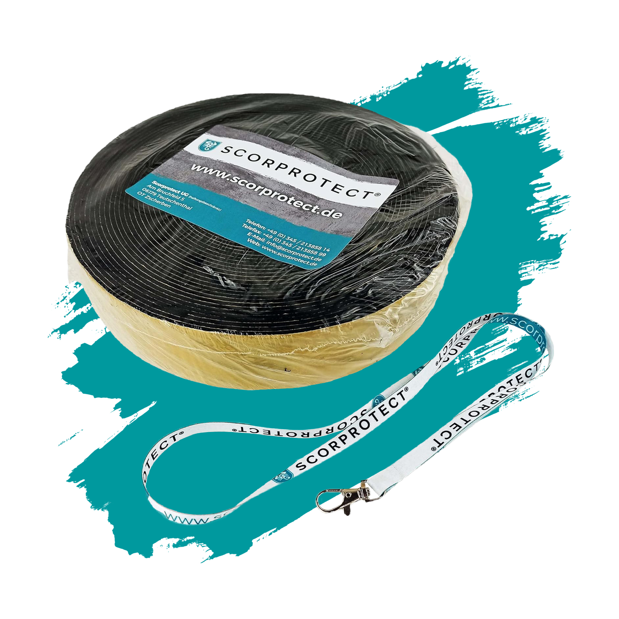 Kautschuk Klebeband für Armaflex XG Platten schwarz 50 mm x 15 m + Scorprotect® Schlüsselband