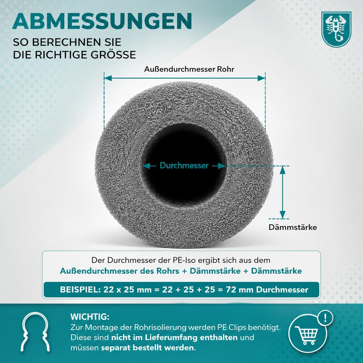 selbstklebende PE Rohrisolierung 1 m Ware Farbe grau