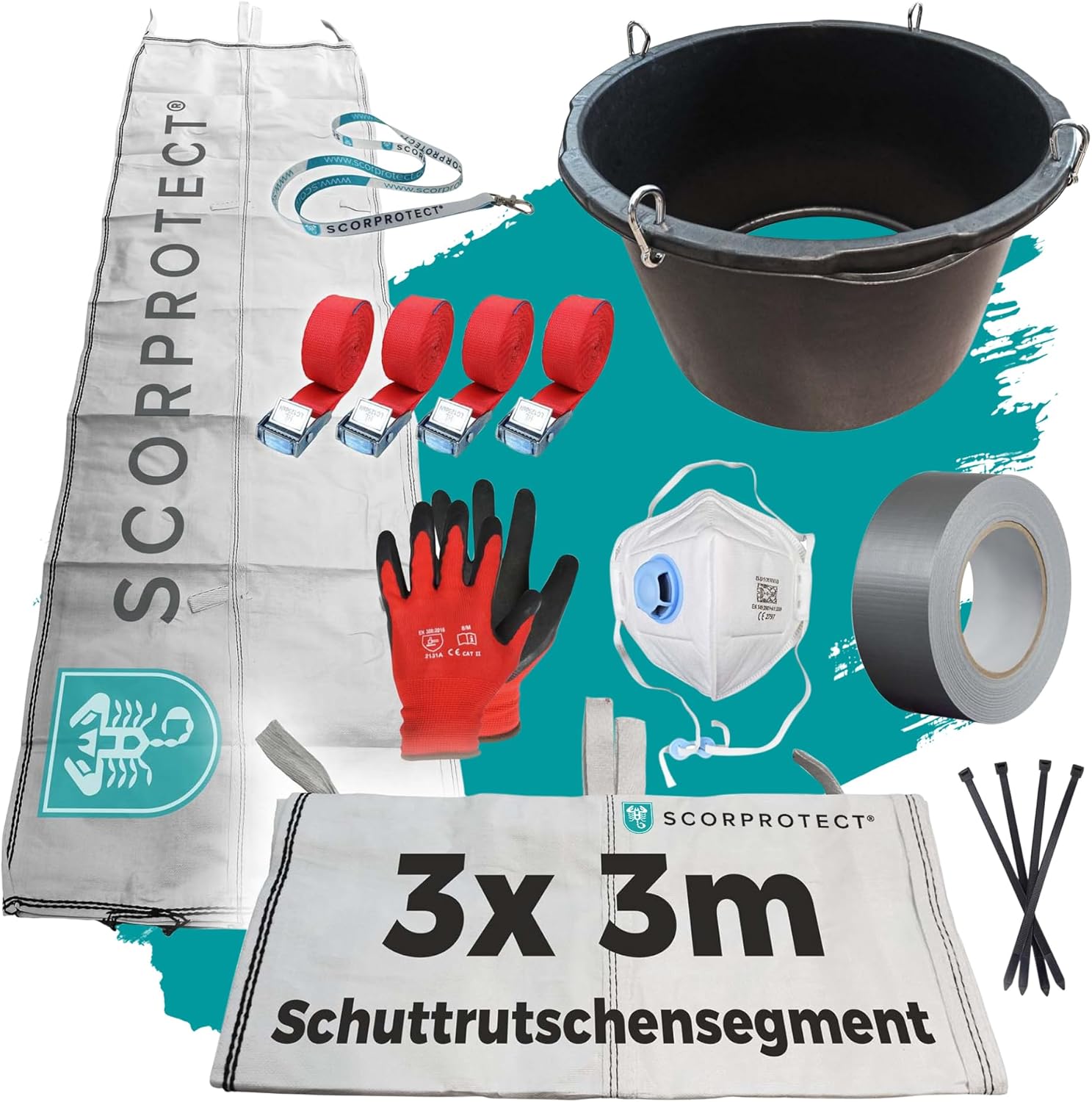 Schuttrutsche Bauschuttrutsche 9 m flexibel mit Einfülltrichter und Zubehör