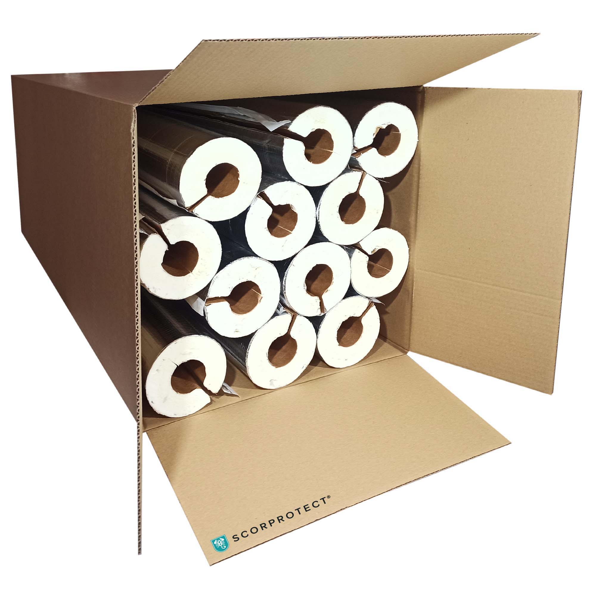 Scorprotect® voller Karton Alu PUR Rohrschale / Rohrisolierung mit Gewebemantel selbstklebend Scorprotect® voller Karton Alu PUR Rohrschale / Rohrisolierung mit Gewebemantel selbstklebend