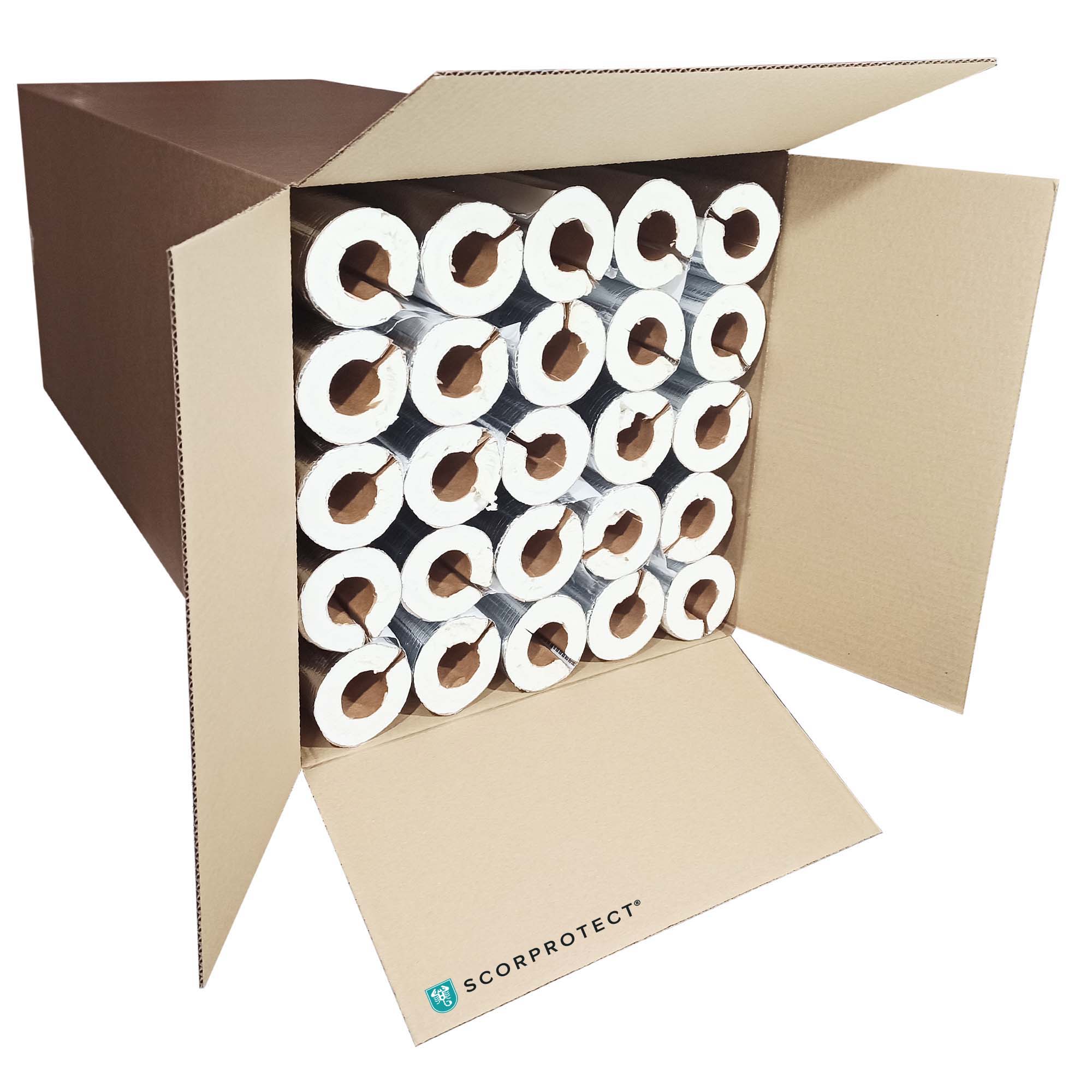 Scorprotect® voller Karton Alu PUR Rohrschale / Rohrisolierung mit Gewebemantel selbstklebend Scorprotect® voller Karton Alu PUR Rohrschale / Rohrisolierung mit Gewebemantel selbstklebend