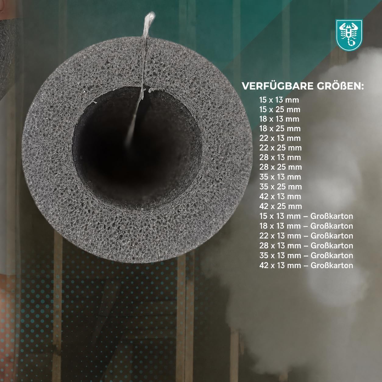PE Rohrisolierung selbstklebend 1 m ganzer Karton Farbe grau 35 mm x 13 mm