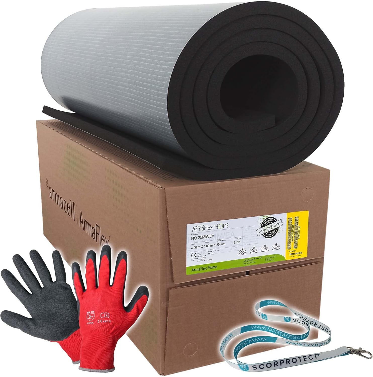 Armaflex Home Kautschuk Platten selbstklebend + Handschuhe + Scorprotect® Schlüsselband