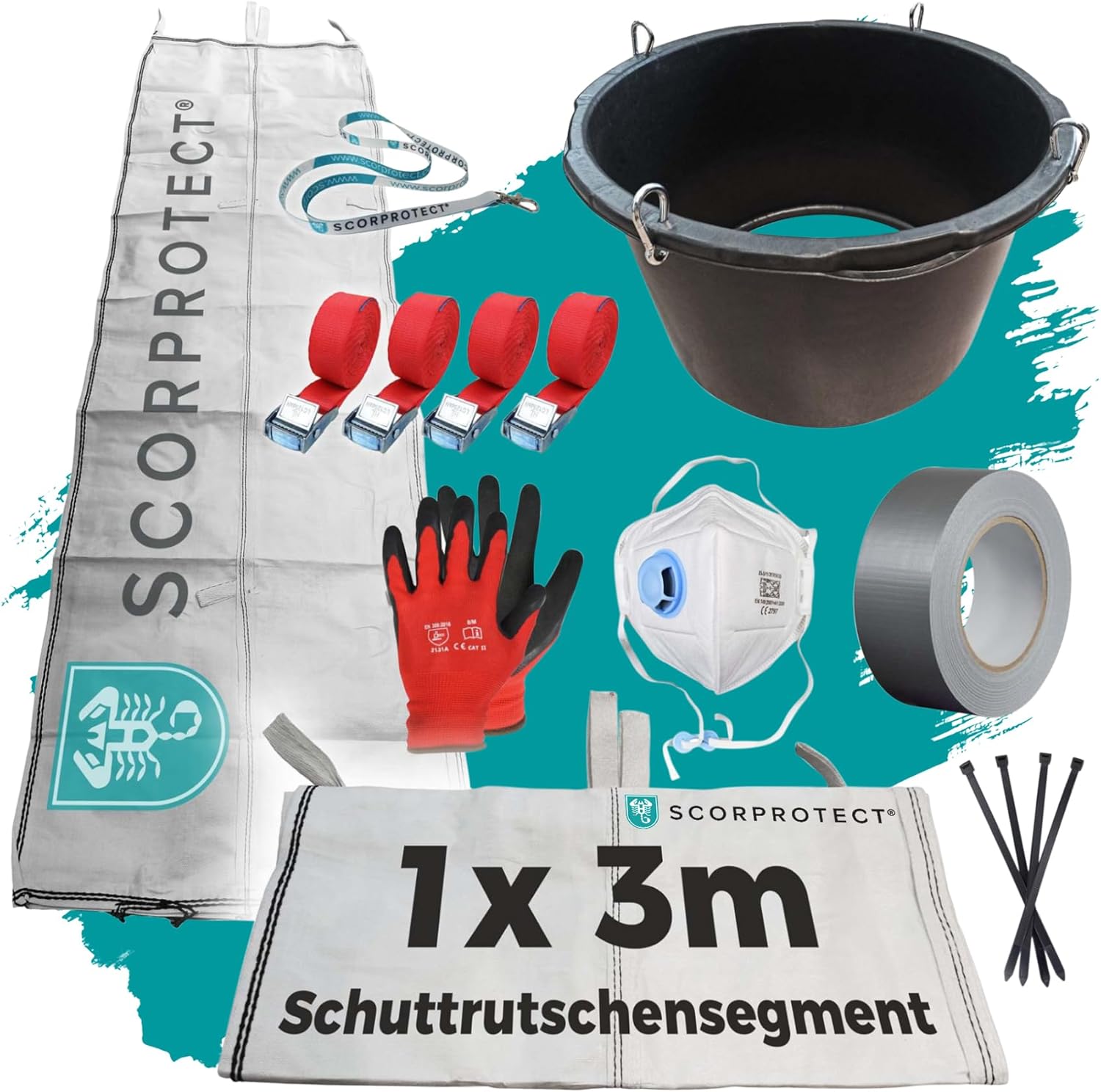 Schuttrutsche Bauschuttrutsche 3 m flexibel mit Einfülltrichter und Zubehör