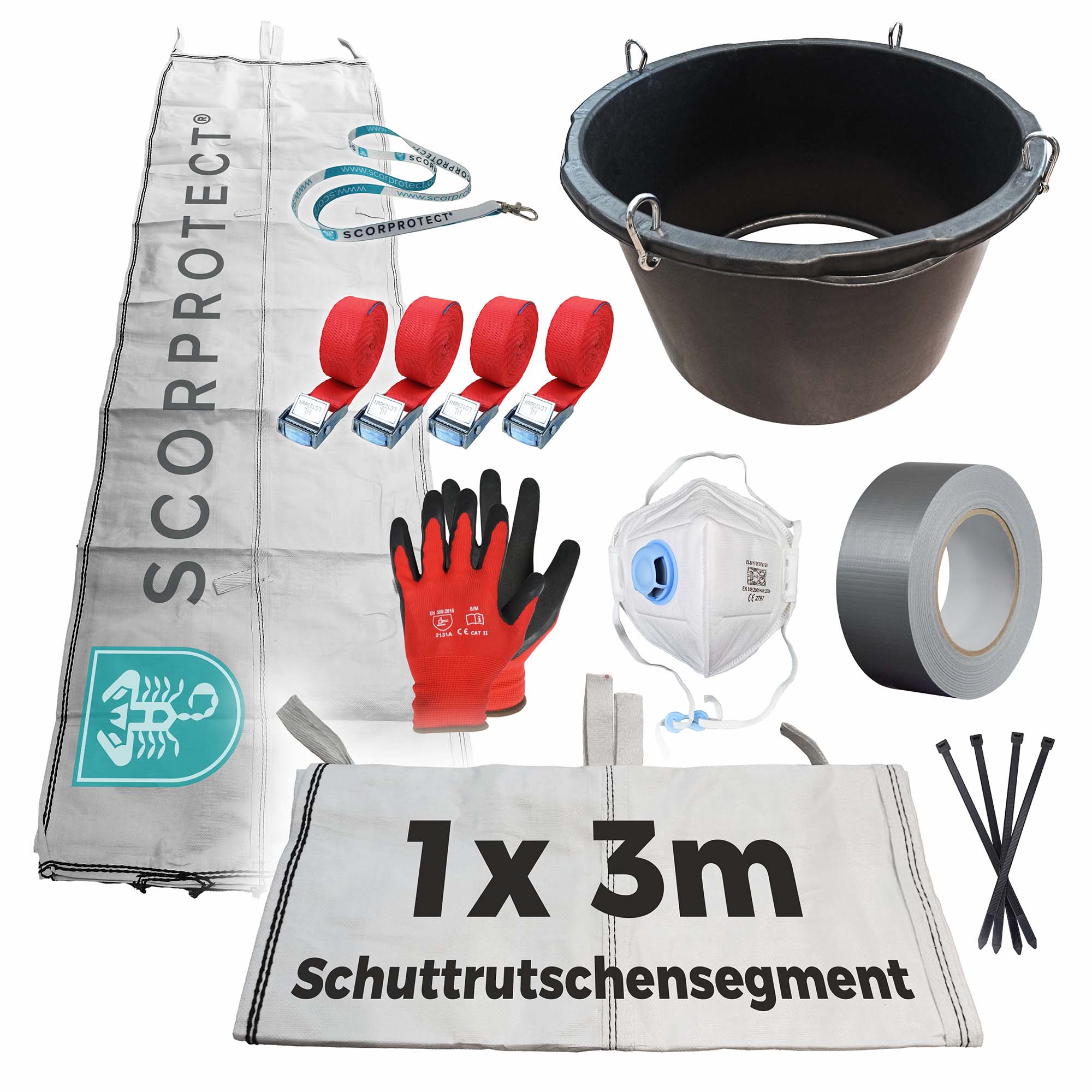 Schuttrutsche Bauschuttrutsche 3 m flexibel mit Einfülltrichter und Zubehör Schuttrutsche Bauschuttrutsche 3 m flexibel mit Einfülltrichter und Zubehör