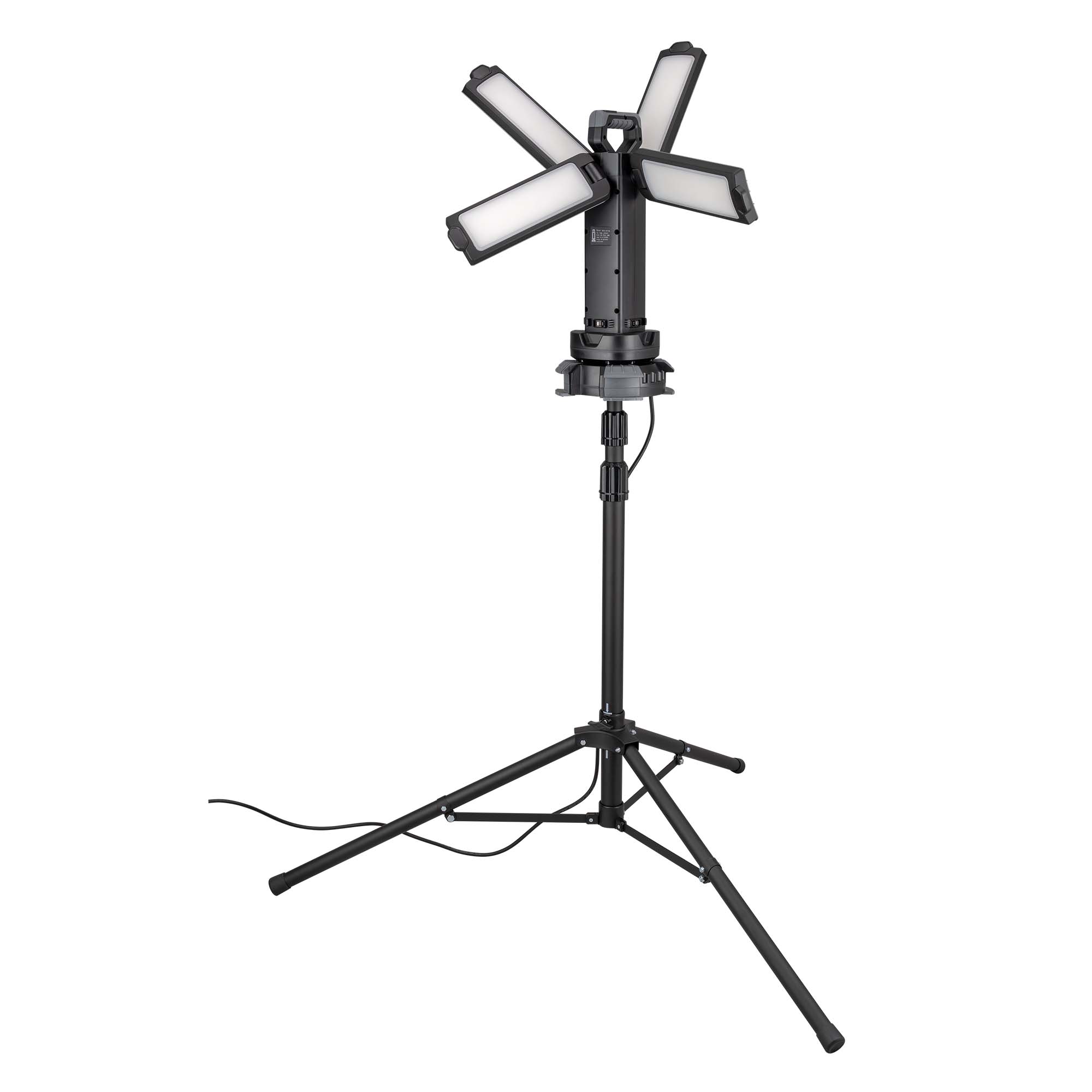 Wings4Light LED-200 Baustrahler mit Stativ, 200 W und 24.000 lm, mobile Arbeitsleuchte mit 4 schwenkbaren LED-Panels für 360° Beleuchtung auf Baustelle, in Werkstatt und Montage