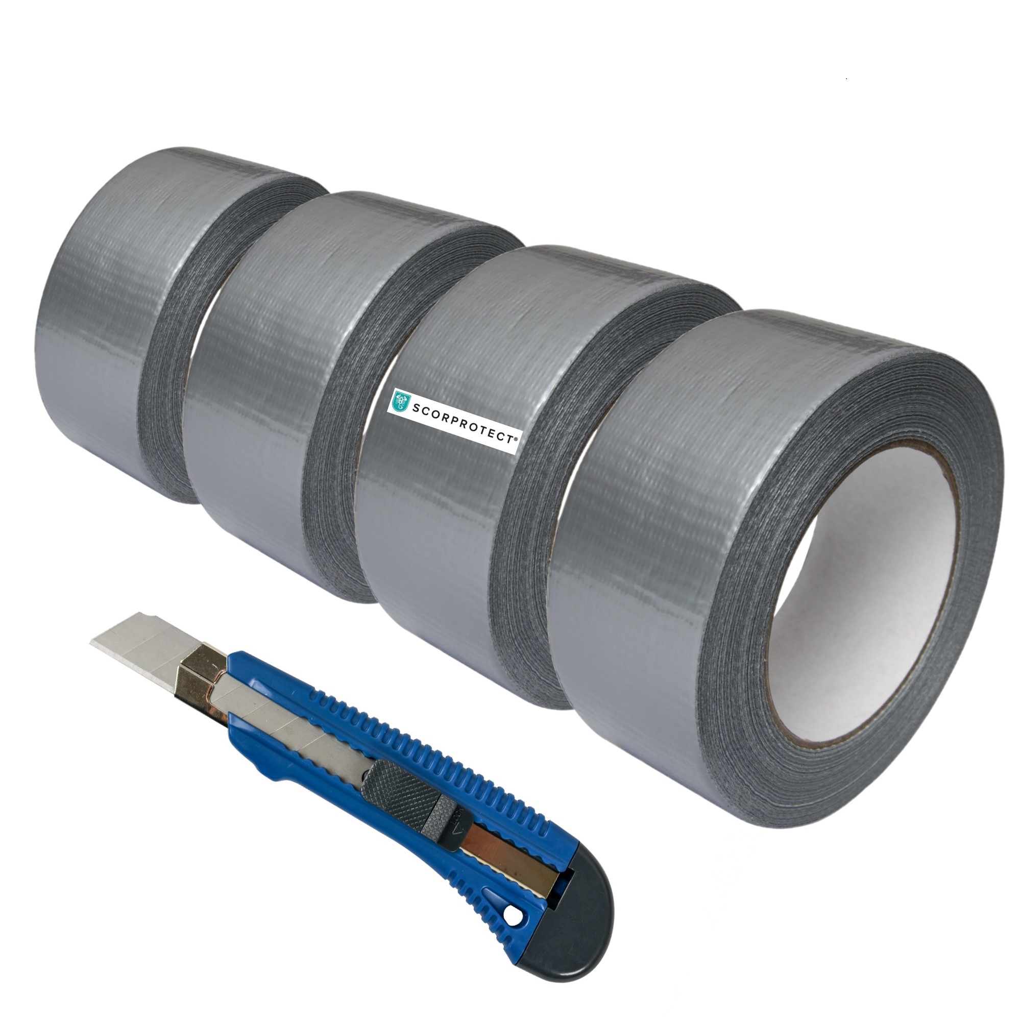 UnbenanntTsOj71PaO25zP 4x Gewebeklebeband silbergrau Panzertape Gaffaband 48 mm x 50 m + Cuttermesser