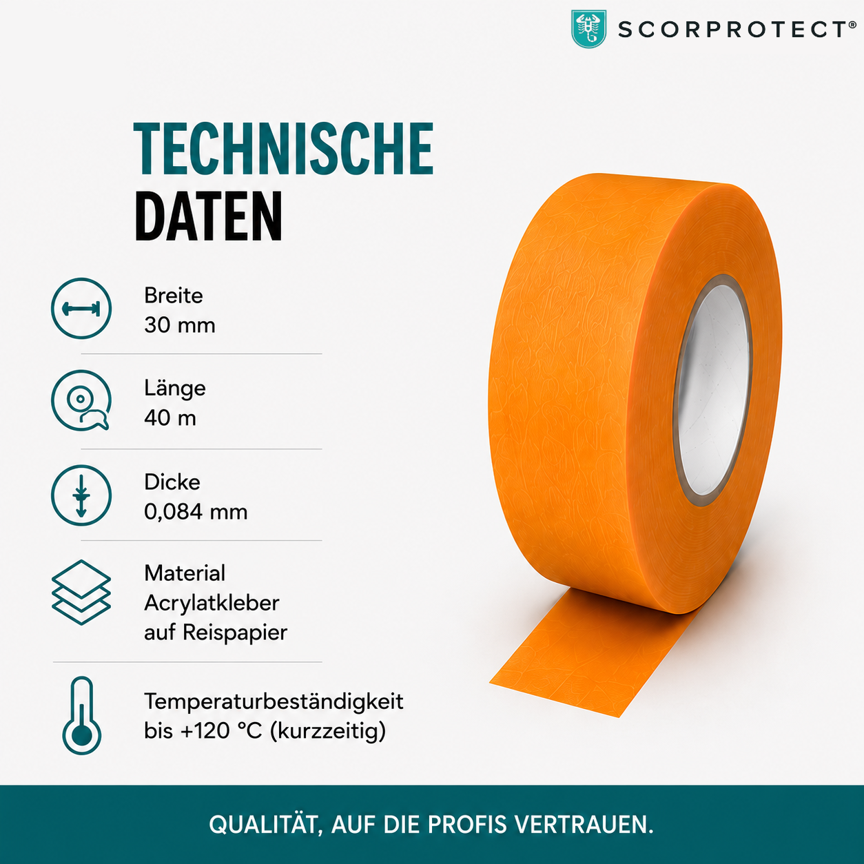 Scorprotect® Pocket Goldband Washi Schonklebeband 30 mm x 40 m Für Scharfe Farbkanten