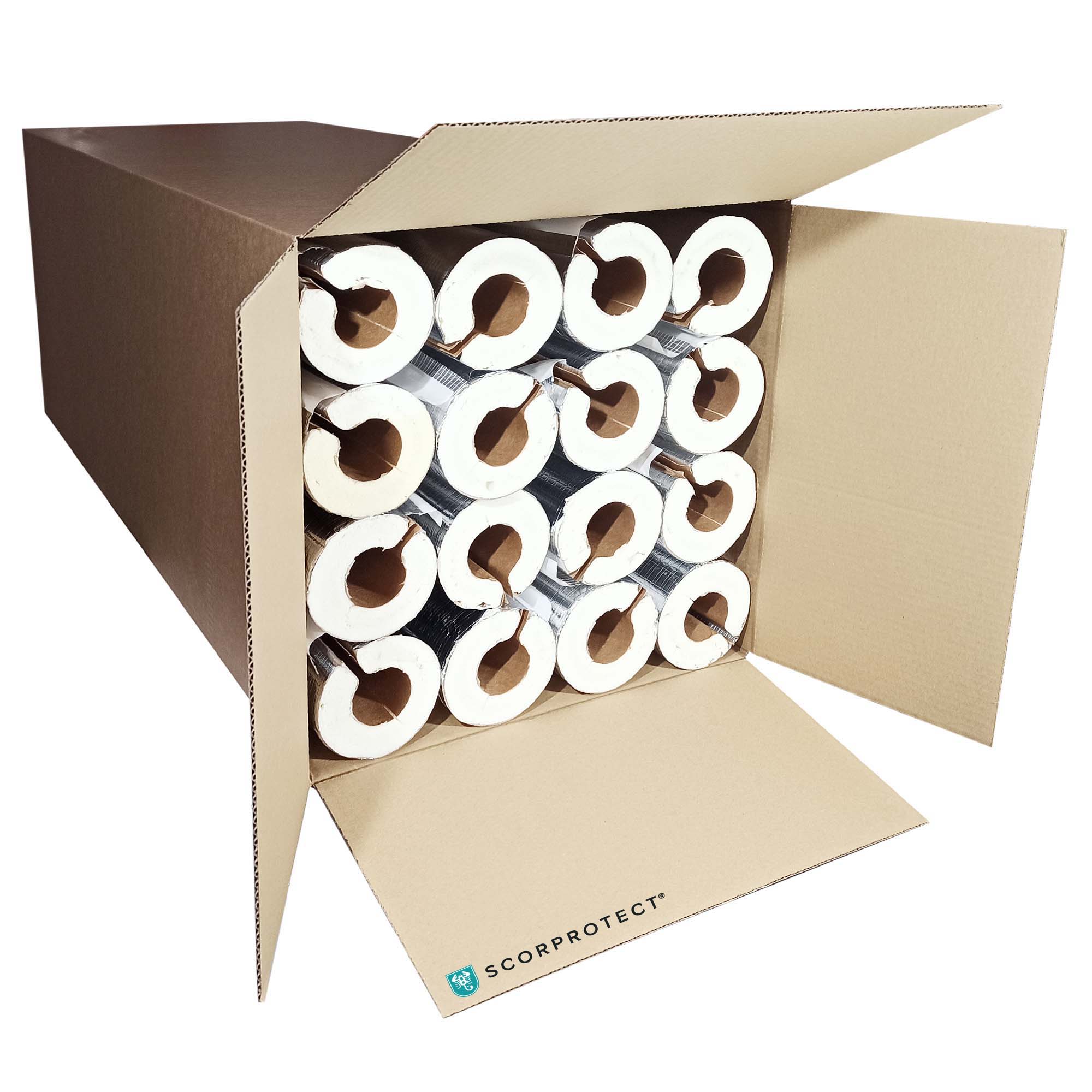 Scorprotect® voller Karton Alu PUR Rohrschale / Rohrisolierung mit Gewebemantel selbstklebend Scorprotect® voller Karton Alu PUR Rohrschale / Rohrisolierung mit Gewebemantel selbstklebend