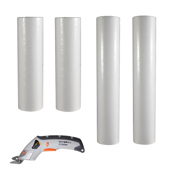 Vorteil_Paket_4 Vorteil Abdeckvliespaket 4 Abdeckvlies weiß selbstklebend + Akku-Schere