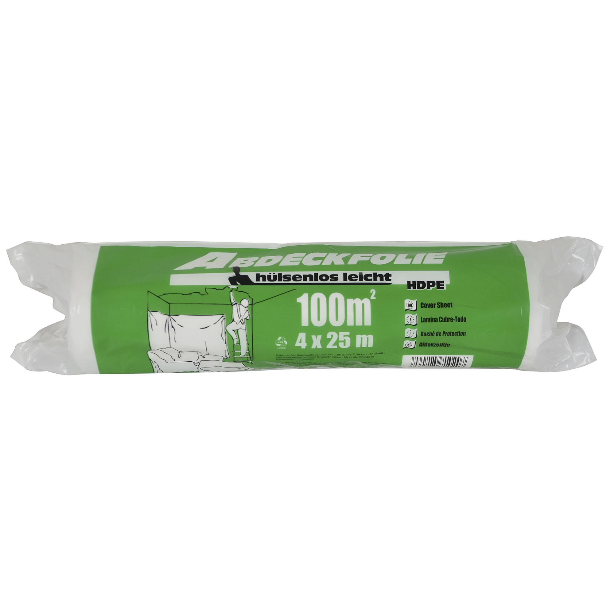 Folie4x25-1 Abdeckfolie Malerabdeckfolie HDPE 7 my hülsenlos „leicht“ Rolle 4 x 25 m
