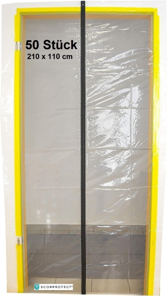 Scorprotect® 50 x Folien Staubschutztür mit einem mittig aufgebrachten Reißverschluss 210 x 110 cm