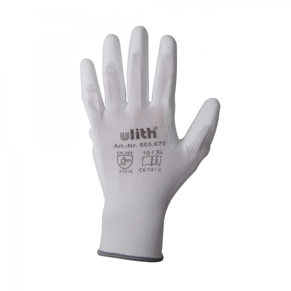 Arbeitshandschuhe Handschuhe PU / Nylon Feinstrick weiß Größe 10