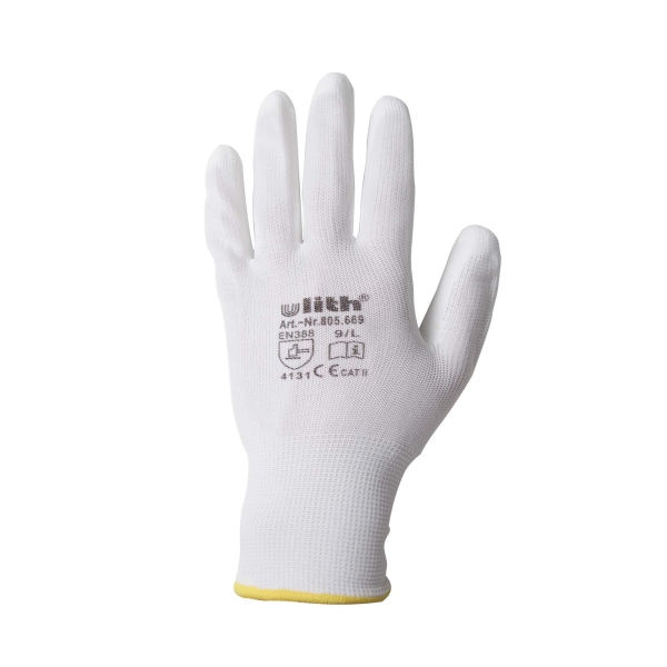 Arbeitshandschuhe Handschuhe PU / Nylon Feinstrick weiß Größe 9